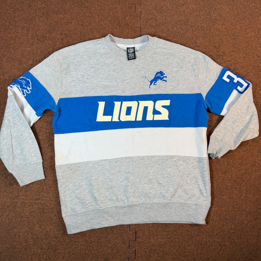 NFL Team Apparel Detroit Lions Sweatshirt Womens Small Blue Grey Colorblock Crew